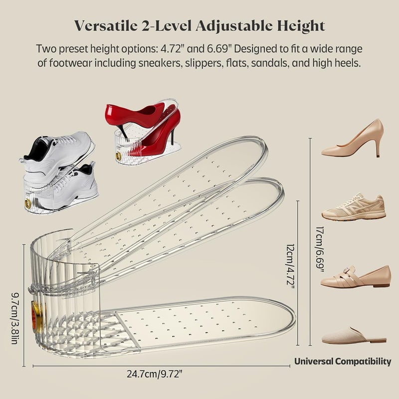 SummerVines Clear 10 Pack Shoe Slot Organizer, Shoe Stacker Organizer Holders for A Pair of Shoes, Adjustable Thickening Double Layer 50% Shoe Space Saver Rack Storage for Closet (clear, 10 Pack) - Image 3